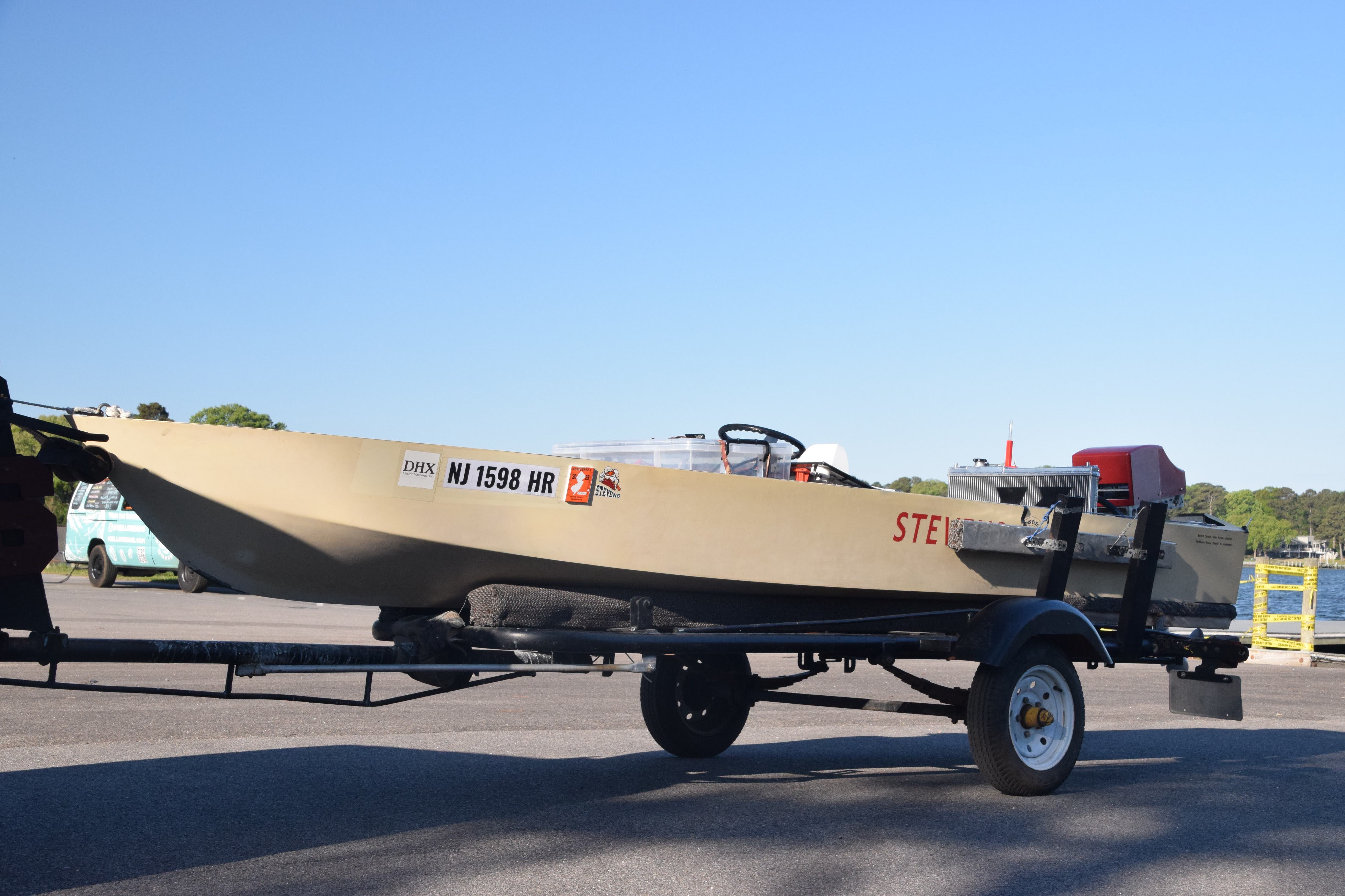 Electric boat on a trailer
